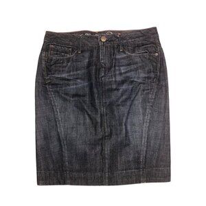 Ernest Sewn Size 29 Skirt Charlotte 55 Denim Jean Knee Distressed Wash Back Slit